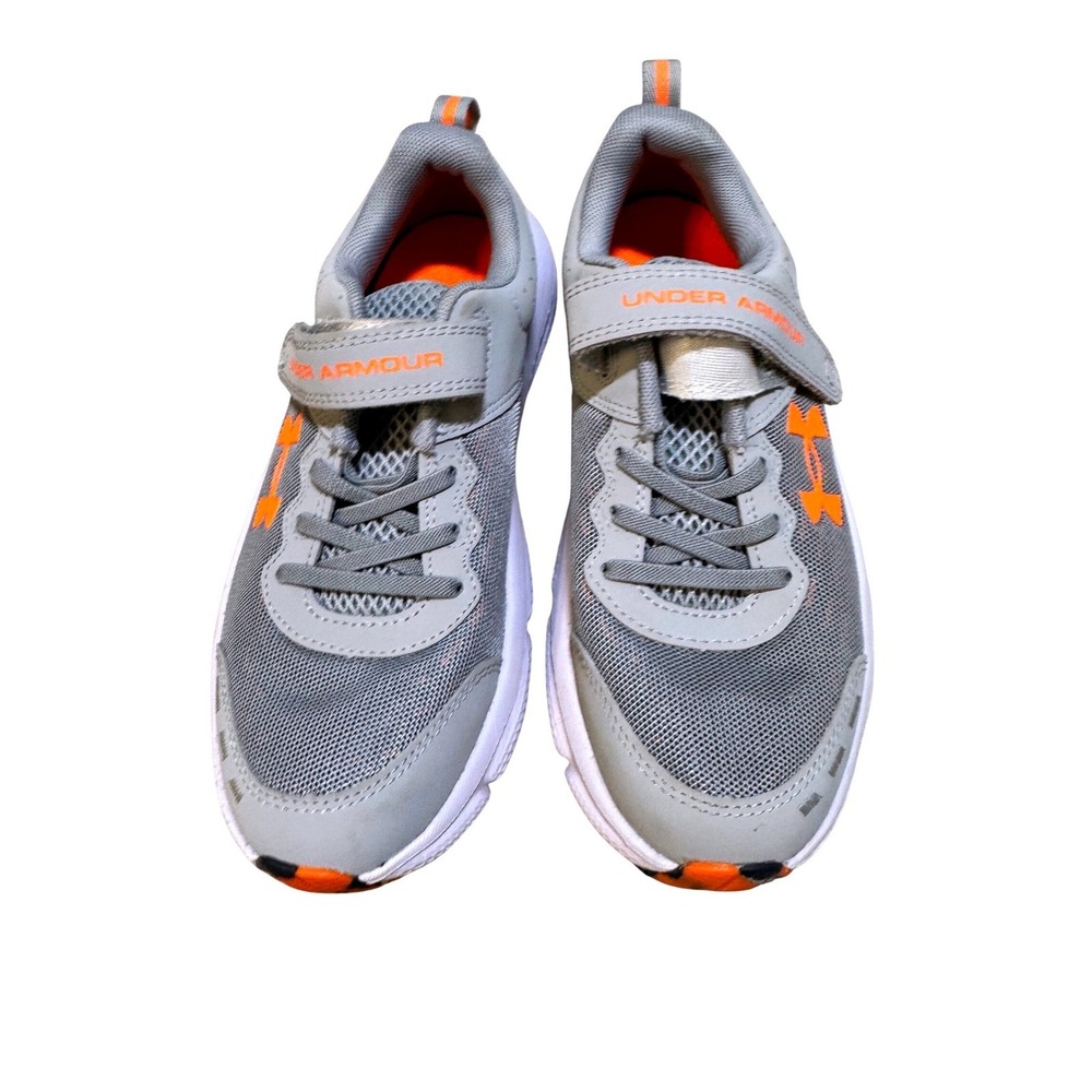 Under Armour Kids Shoes Gray Orange Running Sneakers Hook and Loop Size‎ 3Y
